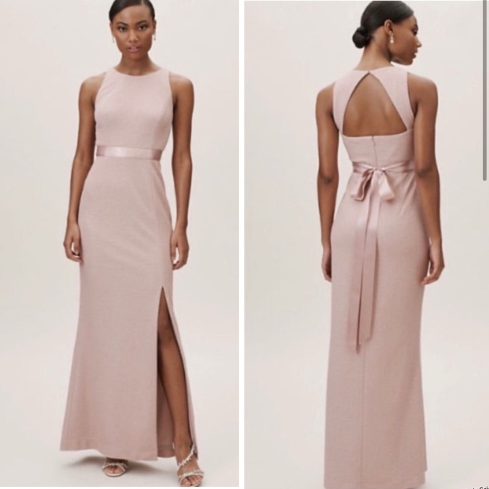 Adrianna Papell Anthropologie BHLDN Idris Blush Pink Metallic Knit Dress NWT 2